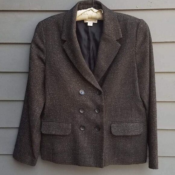 Coldwater Creek Black Tweed Double Breated Blazer Size 12 - Picture 1 of 10